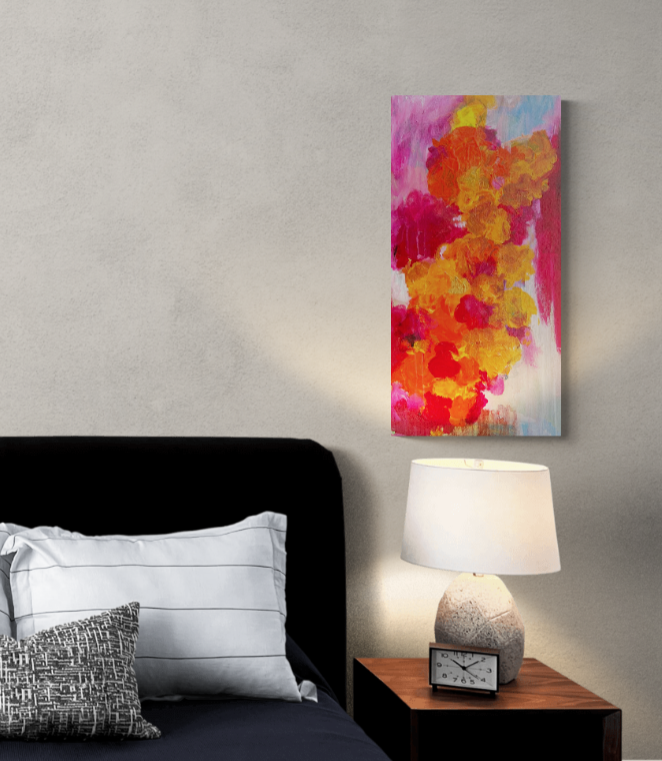 Hot House Flowers abstract botancial painting by award-winning artist Cassandra Gaisford. how art can help how homes become sanctuaries from the cold