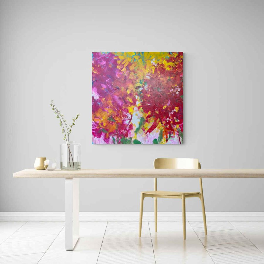 "Joy" abstract botancial painting by award-winning artist Cassandra Gaisford. how art can help how homes become sanctuaries from the cold