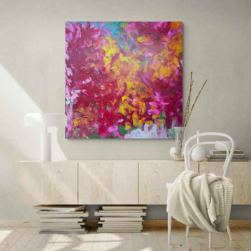 "enchantment" abstract botancial painting by award-winning artist Cassandra Gaisford. how art can help how homes become sanctuaries from the cold